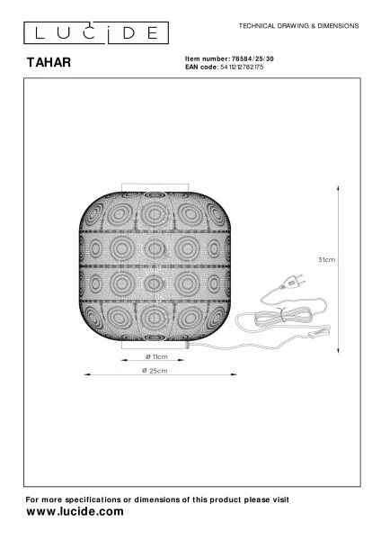 Lucide TAHAR - Lámpara de mesa - Ø 25 cm - 1xE27 - Negro - TECHNISCH